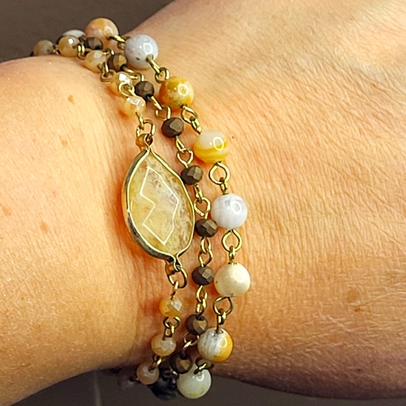Jewelry - Multistrand adjustable stone beaded bracelet with teardrop crystal